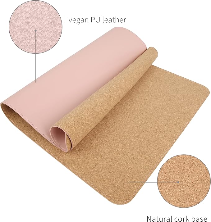 RENMTURE Dual - Sided Mouse Pad, Natural Cork & PU Leather Large Desk Pad for Office and Home Work, Desk Protector Non - Slip, Waterproof, Easy Clean (Pink, 36"x17") | Mouse Pads - TrueDesk