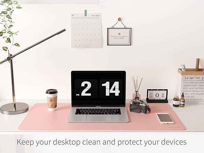 RENMTURE Dual - Sided Mouse Pad, Natural Cork & PU Leather Large Desk Pad for Office and Home Work, Desk Protector Non - Slip, Waterproof, Easy Clean (Pink, 36"x17") | Mouse Pads - TrueDesk