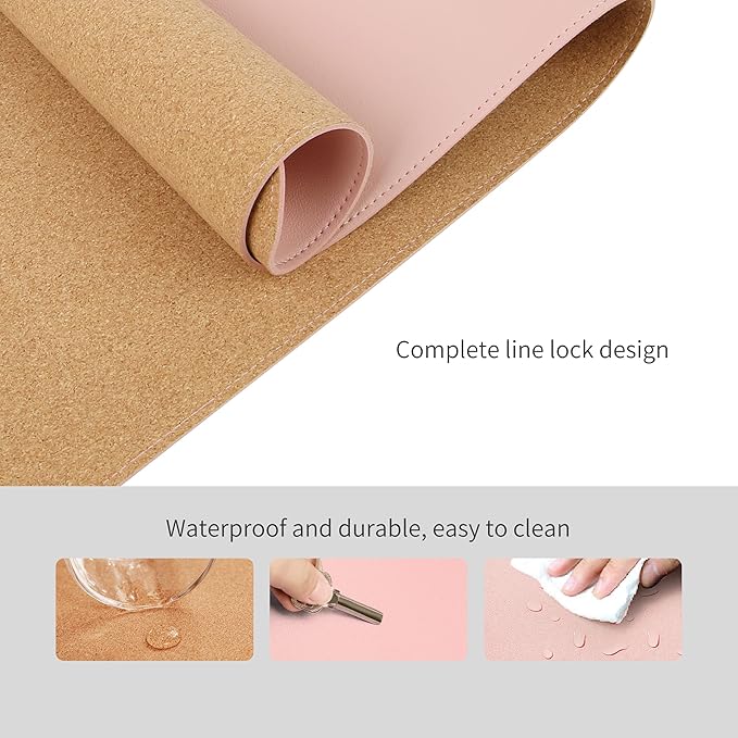 RENMTURE Dual - Sided Mouse Pad, Natural Cork & PU Leather Large Desk Pad for Office and Home Work, Desk Protector Non - Slip, Waterproof, Easy Clean (Pink, 36"x17") | Mouse Pads - TrueDesk