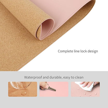RENMTURE Dual - Sided Mouse Pad, Natural Cork & PU Leather Large Desk Pad for Office and Home Work, Desk Protector Non - Slip, Waterproof, Easy Clean (Pink, 36"x17") | Mouse Pads - TrueDesk