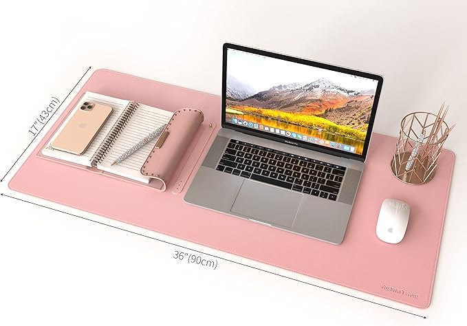 RENMTURE Dual - Sided Mouse Pad, Natural Cork & PU Leather Large Desk Pad for Office and Home Work, Desk Protector Non - Slip, Waterproof, Easy Clean (Pink, 36"x17") | Mouse Pads - TrueDesk