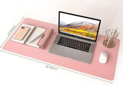 RENMTURE Dual - Sided Mouse Pad, Natural Cork & PU Leather Large Desk Pad for Office and Home Work, Desk Protector Non - Slip, Waterproof, Easy Clean (Pink, 36"x17") | Mouse Pads - TrueDesk