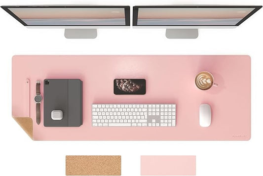 RENMTURE Dual - Sided Mouse Pad, Natural Cork & PU Leather Large Desk Pad for Office and Home Work, Desk Protector Non - Slip, Waterproof, Easy Clean (Pink, 47"x17") | Mouse Pads - TrueDesk