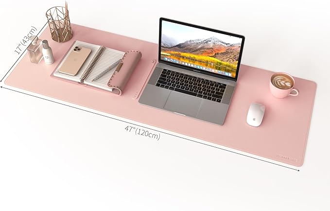 RENMTURE Dual - Sided Mouse Pad, Natural Cork & PU Leather Large Desk Pad for Office and Home Work, Desk Protector Non - Slip, Waterproof, Easy Clean (Pink, 47"x17") | Mouse Pads - TrueDesk