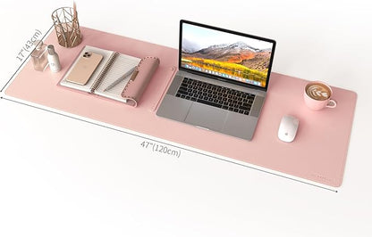 RENMTURE Dual - Sided Mouse Pad, Natural Cork & PU Leather Large Desk Pad for Office and Home Work, Desk Protector Non - Slip, Waterproof, Easy Clean (Pink, 47"x17") | Mouse Pads - TrueDesk