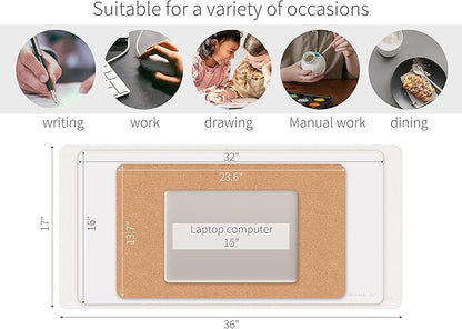 RENMTURE Dual - Sided Mouse Pad, Natural Cork & PU Leather Large Desk Pad for Office and Home Work, Desk Protector Non - Slip, Waterproof, Easy Clean (White, 23.6" x 13.7") | Mouse Pads - TrueDesk