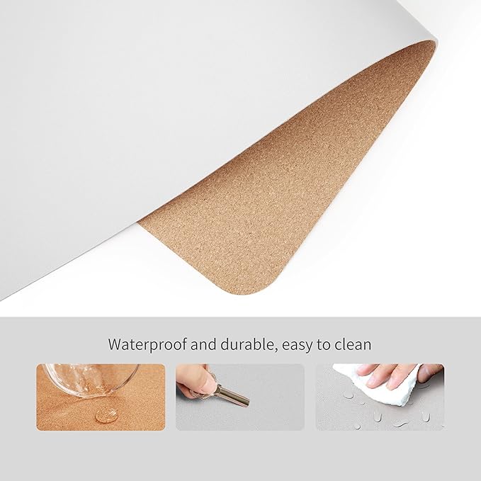 RENMTURE Dual - Sided Mouse Pad, Natural Cork & PU Leather Large Desk Pad for Office and Home Work, Desk Protector Non - Slip, Waterproof, Easy Clean (White, 23.6" x 13.7") | Mouse Pads - TrueDesk
