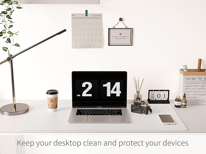 RENMTURE Dual - Sided Mouse Pad, Natural Cork & PU Leather Large Desk Pad for Office and Home Work, Desk Protector Non - Slip, Waterproof, Easy Clean (White, 32"x16") | Mouse Pads - TrueDesk