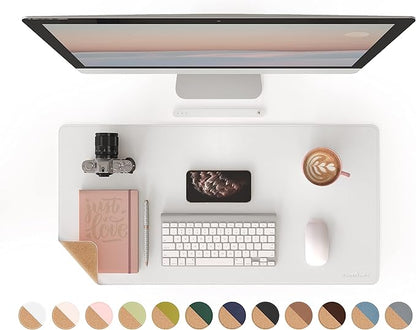 RENMTURE Dual - Sided Mouse Pad, Natural Cork & PU Leather Large Desk Pad for Office and Home Work, Desk Protector Non - Slip, Waterproof, Easy Clean (White, 32"x16") | Mouse Pads - TrueDesk