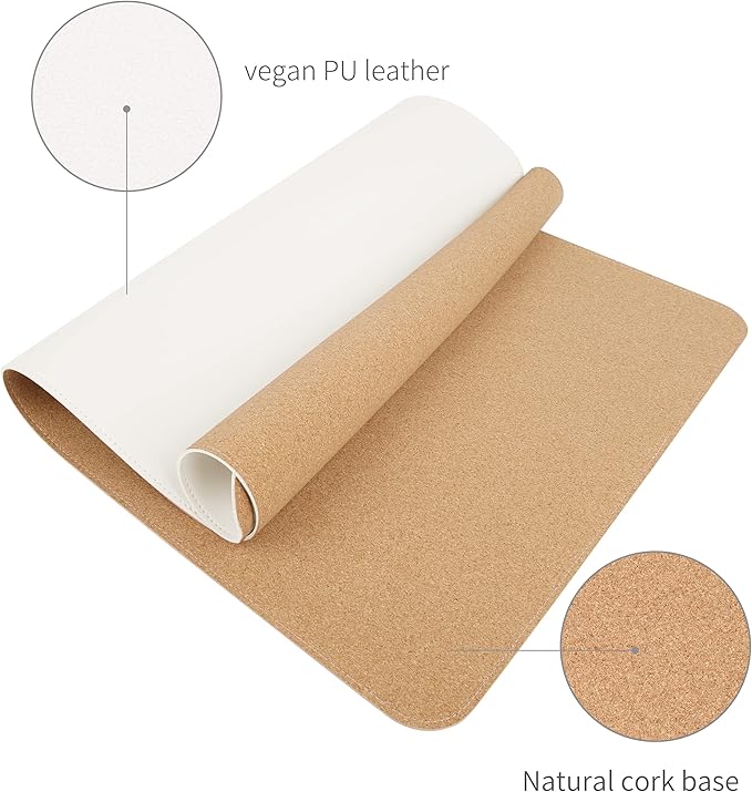 RENMTURE Dual - Sided Mouse Pad, Natural Cork & PU Leather Large Desk Pad for Office and Home Work, Desk Protector Non - Slip, Waterproof, Easy Clean (White, 32"x16") | Mouse Pads - TrueDesk
