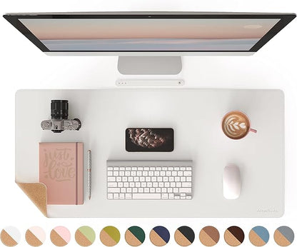 RENMTURE Dual - Sided Mouse Pad, Natural Cork & PU Leather Large Desk Pad for Office and Home Work, Desk Protector Non - Slip, Waterproof, Easy Clean (White, 36"x17") | Mouse Pads - TrueDesk