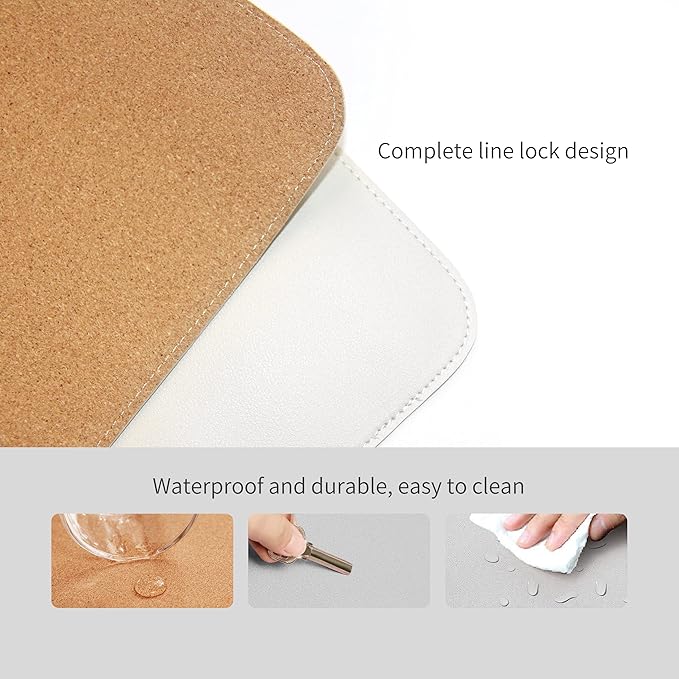RENMTURE Dual - Sided Mouse Pad, Natural Cork & PU Leather Large Desk Pad for Office and Home Work, Desk Protector Non - Slip, Waterproof, Easy Clean (White, 36"x17") | Mouse Pads - TrueDesk