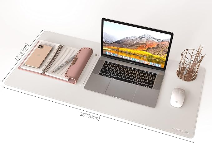 RENMTURE Dual - Sided Mouse Pad, Natural Cork & PU Leather Large Desk Pad for Office and Home Work, Desk Protector Non - Slip, Waterproof, Easy Clean (White, 36"x17") | Mouse Pads - TrueDesk