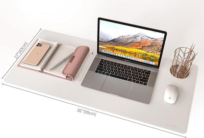 RENMTURE Dual - Sided Mouse Pad, Natural Cork & PU Leather Large Desk Pad for Office and Home Work, Desk Protector Non - Slip, Waterproof, Easy Clean (White, 36"x17") | Mouse Pads - TrueDesk