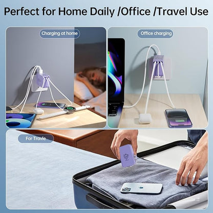 Retractable Apple Watch Charger, 5 in 1 Travel Charging Station for Apple Devices, Retractable Chargers for Multiple Devices with Multi Charging Cable, Charger Block for Apple Gear (Purple) | Charging Stations - TrueDesk