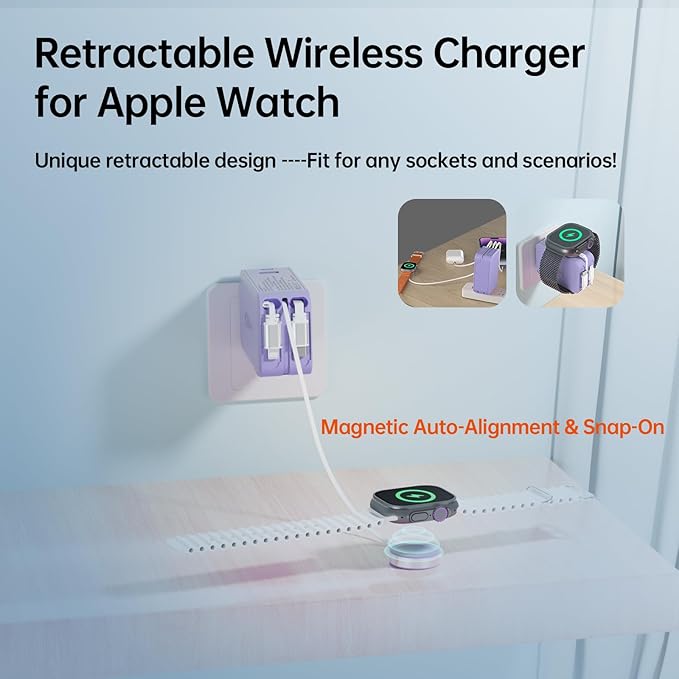 Retractable Apple Watch Charger, 5 in 1 Travel Charging Station for Apple Devices, Retractable Chargers for Multiple Devices with Multi Charging Cable, Charger Block for Apple Gear (Purple) | Charging Stations - TrueDesk