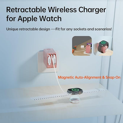 Retractable Apple Watch Charger, 5 in 1 Travel Charging Station for Apple Devices, Retractable Chargers for Multiple Devices with Multi Charging Cable, Charger Block for Apple Gear (Pink) | Charging Stations - TrueDesk