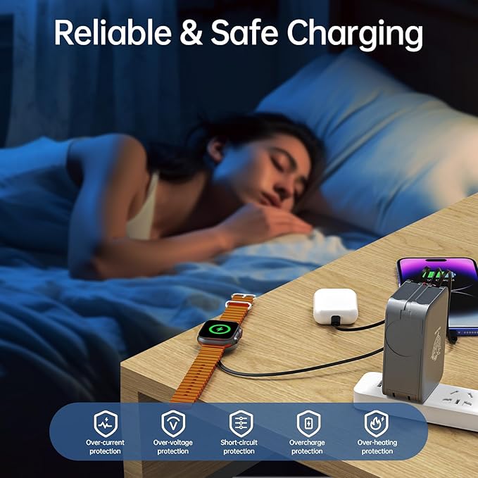 Retractable Apple Watch Charger, 5 in 1 Travel Charging Station for Apple Devices, Retractable Chargers for Multiple Devices with Multi Charging Cable, Charger Block for Apple Gear (Grey) | Charging Stations - TrueDesk
