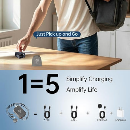 Retractable Apple Watch Charger, 5 in 1 Travel Charging Station for Apple Devices, Retractable Chargers for Multiple Devices with Multi Charging Cable, Charger Block for Apple Gear (Grey) | Charging Stations - TrueDesk