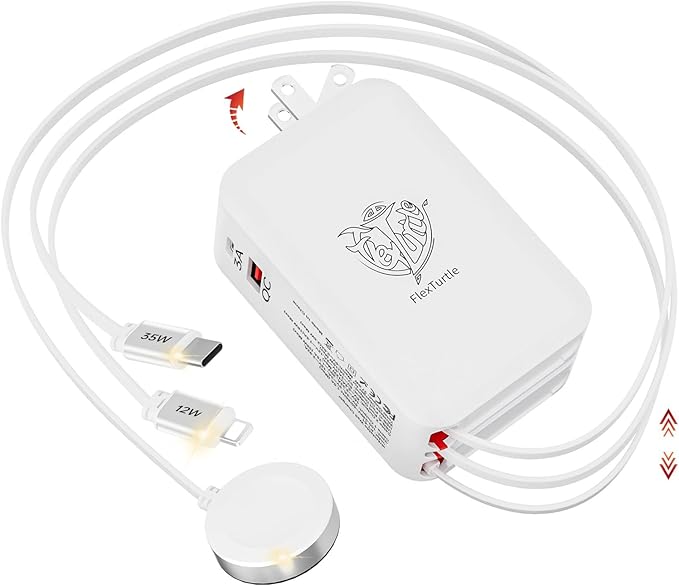 Retractable Apple Watch Charger, 5 in 1 Travel Charging Station for Apple Devices, Retractable Chargers for Multiple Devices with Multi Charging Cable, Charger Block for Apple Gear (White) | Charging Stations - TrueDesk