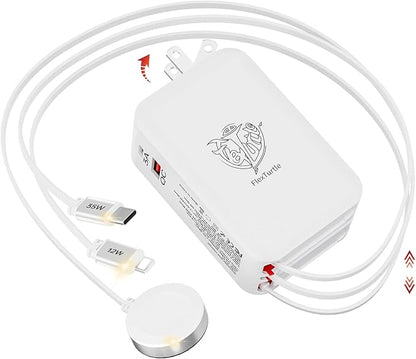 Retractable Apple Watch Charger, 5 in 1 Travel Charging Station for Apple Devices, Retractable Chargers for Multiple Devices with Multi Charging Cable, Charger Block for Apple Gear (White) | Charging Stations - TrueDesk
