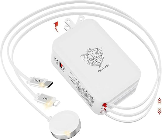 Retractable Apple Watch Charger, 5 in 1 Travel Charging Station for Apple Devices, Retractable Chargers for Multiple Devices with Multi Charging Cable, Charger Block for Apple Gear (White) | Charging Stations - TrueDesk