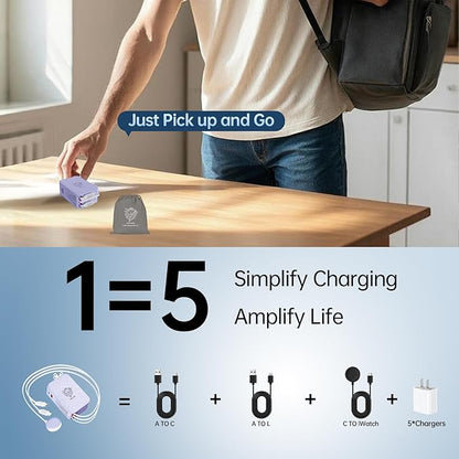 Retractable Apple Watch Charger, 5 in 1 Travel Charging Station for Apple Devices, Retractable Chargers for Multiple Devices with Multi Charging Cable, Charger Block for Apple Gear (Purple) | Charging Stations - TrueDesk