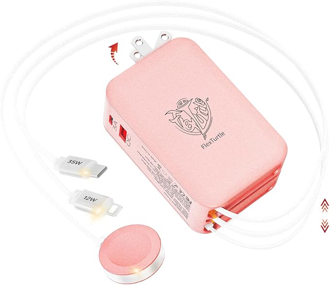 Retractable Apple Watch Charger, 5 in 1 Travel Charging Station for Apple Devices, Retractable Chargers for Multiple Devices with Multi Charging Cable, Charger Block for Apple Gear (Pink) | Charging Stations - TrueDesk