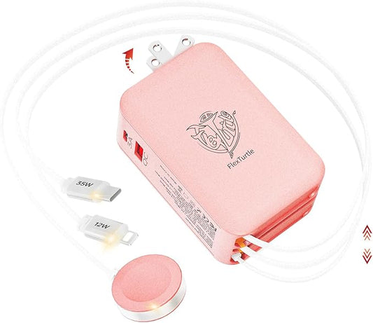 Retractable Apple Watch Charger, 5 in 1 Travel Charging Station for Apple Devices, Retractable Chargers for Multiple Devices with Multi Charging Cable, Charger Block for Apple Gear (Pink) | Charging Stations - TrueDesk