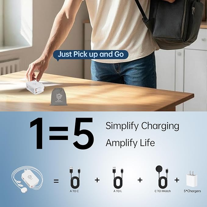 Retractable Apple Watch Charger, 5 in 1 Travel Charging Station for Apple Devices, Retractable Chargers for Multiple Devices with Multi Charging Cable, Charger Block for Apple Gear (White) | Charging Stations - TrueDesk