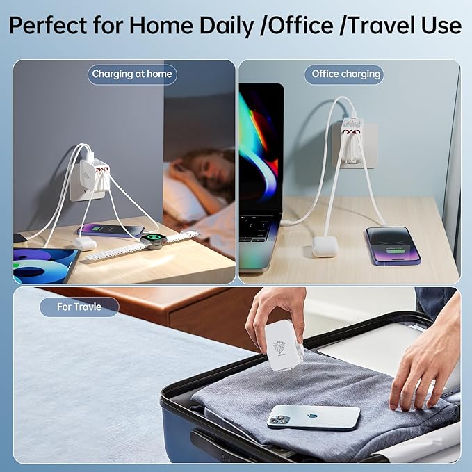 Retractable Apple Watch Charger, 5 in 1 Travel Charging Station for Apple Devices, Retractable Chargers for Multiple Devices with Multi Charging Cable, Charger Block for Apple Gear (White) | Charging Stations - TrueDesk