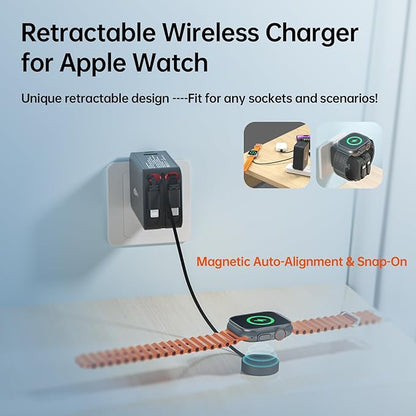 Retractable Apple Watch Charger, 5 in 1 Travel Charging Station for Apple Devices, Retractable Chargers for Multiple Devices with Multi Charging Cable, Charger Block for Apple Gear (Grey) | Charging Stations - TrueDesk