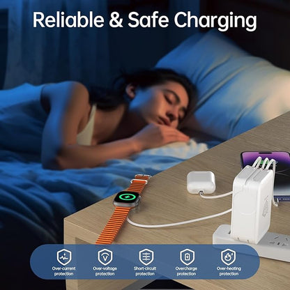 Retractable Apple Watch Charger, 5 in 1 Travel Charging Station for Apple Devices, Retractable Chargers for Multiple Devices with Multi Charging Cable, Charger Block for Apple Gear (White) | Charging Stations - TrueDesk