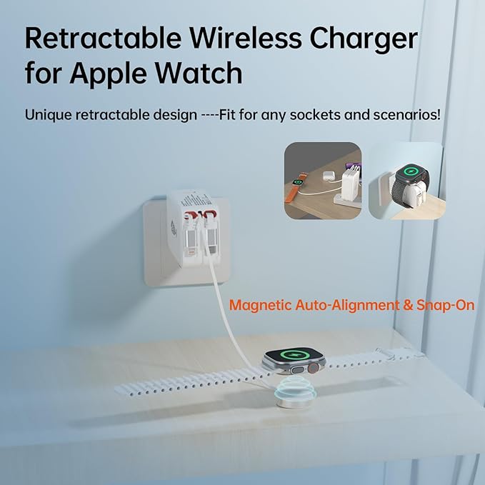 Retractable Apple Watch Charger, 5 in 1 Travel Charging Station for Apple Devices, Retractable Chargers for Multiple Devices with Multi Charging Cable, Charger Block for Apple Gear (White) | Charging Stations - TrueDesk