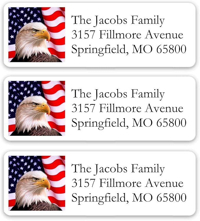 Return Address Labels American USA Flag & Eagle - Custom Mailing Return Address Labels/Stickers for Envelopes, Easy Peel and Stick, Permanent Rectangle Labels (White) Made in The USA (Set of 60) | Address Labels - TrueDesk