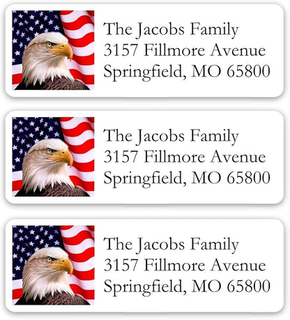 Return Address Labels American USA Flag & Eagle - Custom Mailing Return Address Labels/Stickers for Envelopes, Easy Peel and Stick, Permanent Rectangle Labels (White) Made in The USA (Set of 60) | Address Labels - TrueDesk