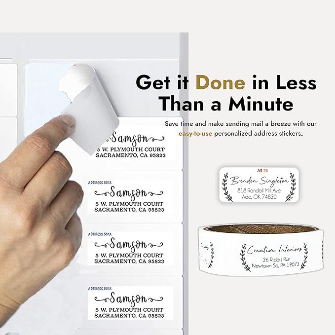 Return Address Labels Personalized, 250 Rolls, 2.6"L x 0.75"H - White Matte Finish Personalized Address Labels - Made in USA Return Labels Personalize Self Adhesive - Perfect Custom Address Labels | Address Labels - TrueDesk
