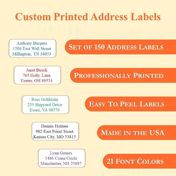 Return Address Labels Personalized, Address Labels for Envelopes, Return Labels Personalized Self Adhesive - Mailing Labels for Envelopes, 150 Labels On Sheets (White) - 21 Colors, 2 5/8" x 1" | Address Labels - TrueDesk