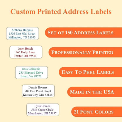 Return Address Labels Personalized, Address Labels for Envelopes, Return Labels Personalized Self Adhesive - Mailing Labels for Envelopes, 150 Labels On Sheets (White) - 21 Colors, 2 5/8" x 1" | Address Labels - TrueDesk