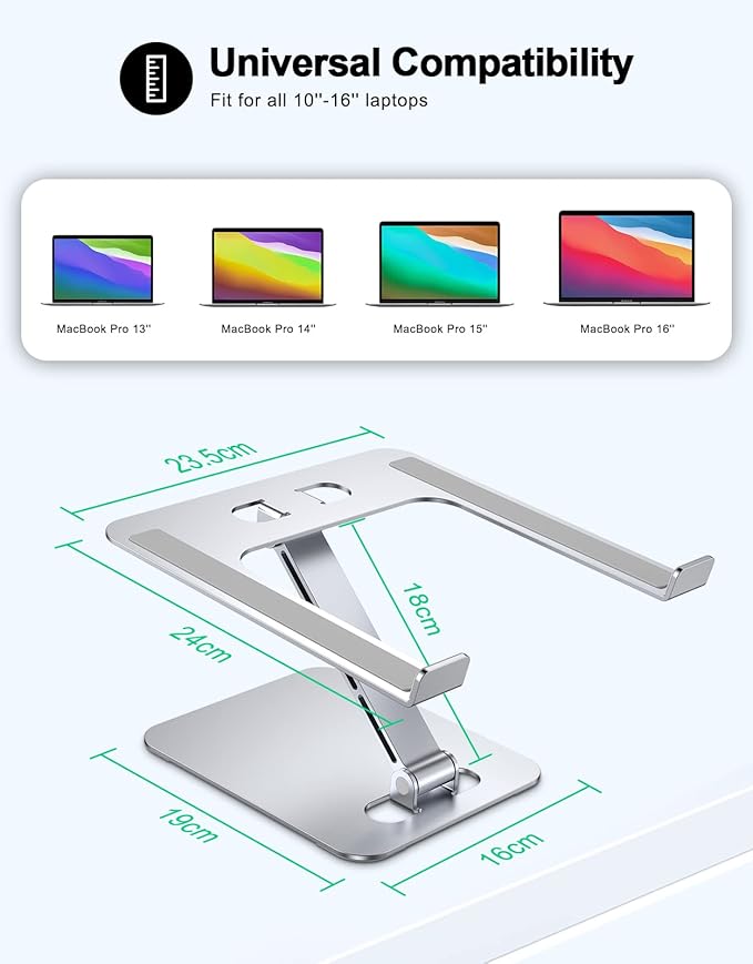 RIWUCT Foldable Laptop Stand, Height Adjustable Ergonomic Computer Stand for Desk, Aluminum Portable Laptop Riser Holder Notebook Mount Compatible with MacBook Pro Air, HP, Dell 10 - 16" | Stands - TrueDesk