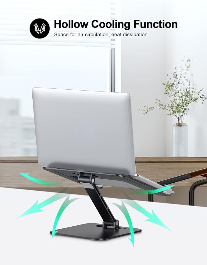 RIWUCT Foldable Laptop Stand, Height Adjustable Ergonomic Computer Stand for Desk, Aluminum Portable Laptop Riser Holder Notebook Mount Compatible with MacBook Pro Air, HP, Dell 10 - 16"(Black) | Stands - TrueDesk