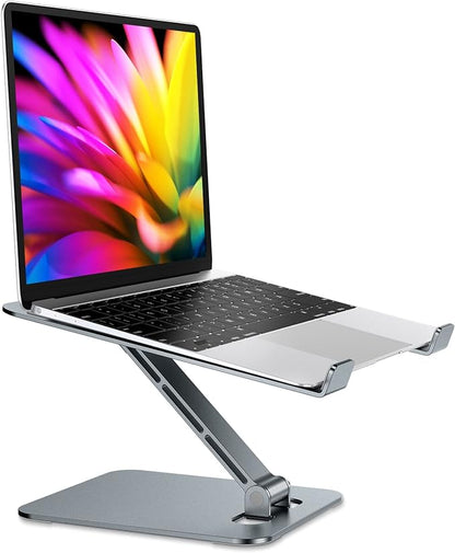 RIWUCT Foldable Laptop Stand, Height Adjustable Ergonomic Computer Stand for Desk, Aluminum Portable Laptop Riser Holder Notebook Mount Compatible with MacBook Pro Air, HP, Dell 10 - 16"(Gray) | Stands - TrueDesk
