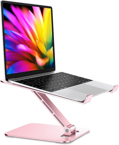 RIWUCT Foldable Laptop Stand, Height Adjustable Ergonomic Computer Stand for Desk, Aluminum Portable Laptop Riser Holder Notebook Mount Compatible with MacBook Pro Air, HP, Dell 10 - 16"(Rose Gold) | Stands - TrueDesk