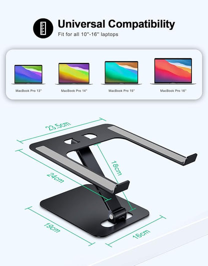 RIWUCT Foldable Laptop Stand, Height Adjustable Ergonomic Computer Stand for Desk, Aluminum Portable Laptop Riser Holder Notebook Mount Compatible with MacBook Pro Air, HP, Dell 10 - 16"(Black) | Stands - TrueDesk