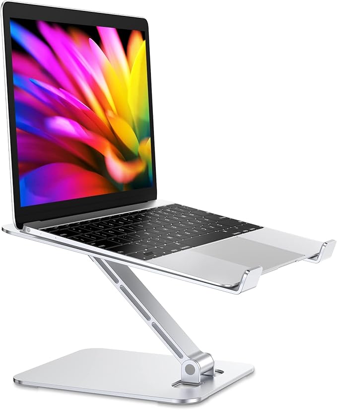RIWUCT Foldable Laptop Stand, Height Adjustable Ergonomic Computer Stand for Desk, Aluminum Portable Laptop Riser Holder Notebook Mount Compatible with MacBook Pro Air, HP, Dell 10 - 16" | Stands - TrueDesk