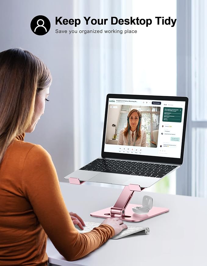 RIWUCT Foldable Laptop Stand, Height Adjustable Ergonomic Computer Stand for Desk, Aluminum Portable Laptop Riser Holder Notebook Mount Compatible with MacBook Pro Air, HP, Dell 10 - 16"(Rose Gold) | Stands - TrueDesk