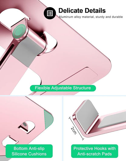 RIWUCT Foldable Laptop Stand, Height Adjustable Ergonomic Computer Stand for Desk, Aluminum Portable Laptop Riser Holder Notebook Mount Compatible with MacBook Pro Air, HP, Dell 10 - 16"(Rose Gold) | Stands - TrueDesk