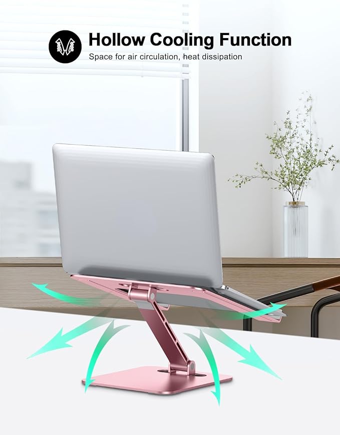 RIWUCT Foldable Laptop Stand, Height Adjustable Ergonomic Computer Stand for Desk, Aluminum Portable Laptop Riser Holder Notebook Mount Compatible with MacBook Pro Air, HP, Dell 10 - 16"(Rose Gold) | Stands - TrueDesk