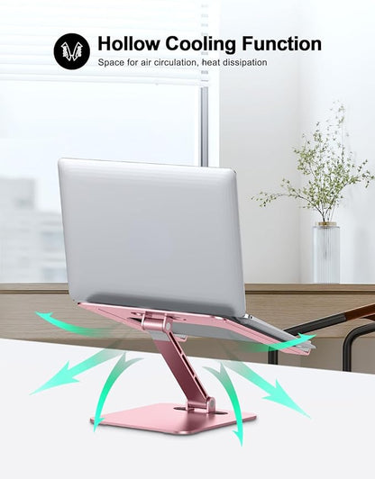 RIWUCT Foldable Laptop Stand, Height Adjustable Ergonomic Computer Stand for Desk, Aluminum Portable Laptop Riser Holder Notebook Mount Compatible with MacBook Pro Air, HP, Dell 10 - 16"(Rose Gold) | Stands - TrueDesk
