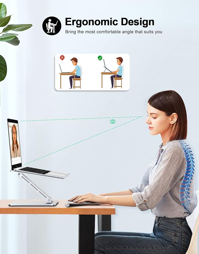 RIWUCT Foldable Laptop Stand, Height Adjustable Ergonomic Computer Stand for Desk, Aluminum Portable Laptop Riser Holder Notebook Mount Compatible with MacBook Pro Air, HP, Dell 10 - 16" | Stands - TrueDesk